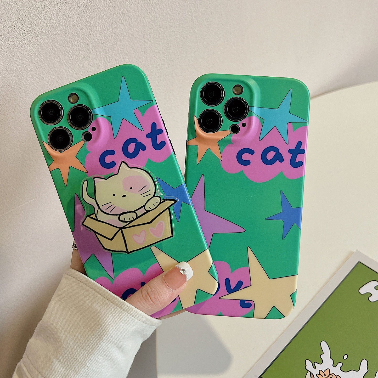 Stars and cats matte phone case with bracket