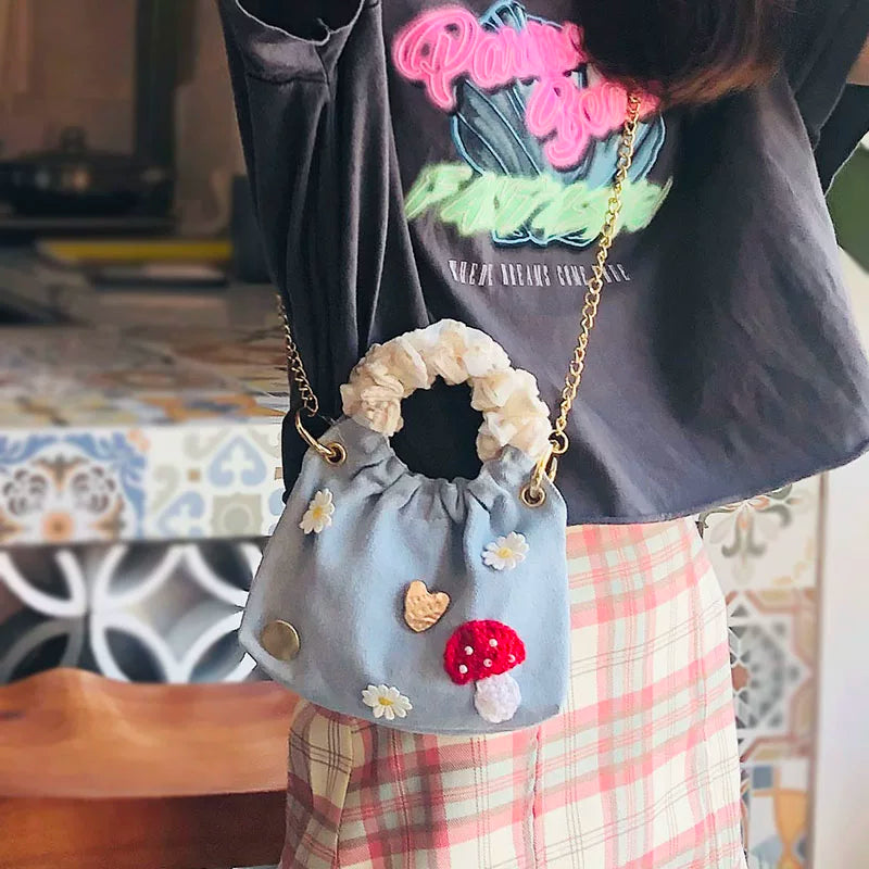 Denim Mushroom & Daisy Handbag |  | Three Fleas