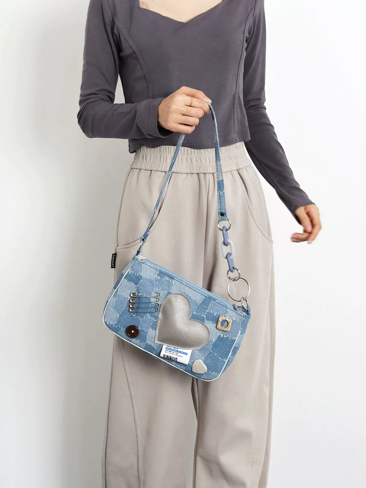 Denim Patchwork Heart Crossbody Bag | Bag | Three Fleas
