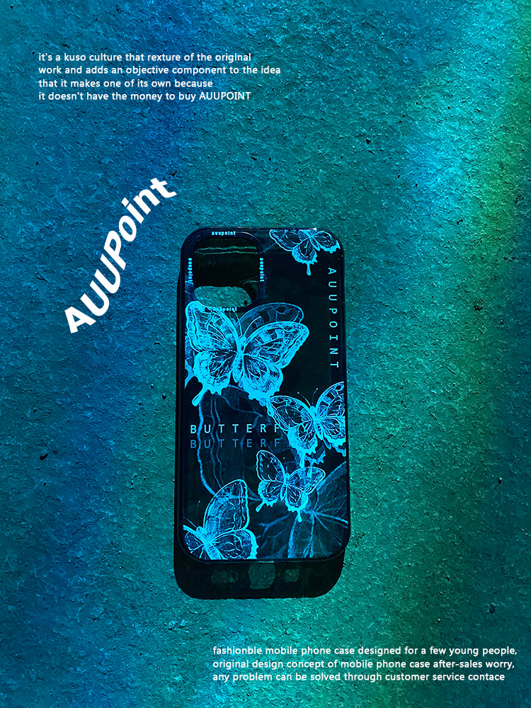 White Butterfly Shadow Effect Printed Translucent Black Phone Case
