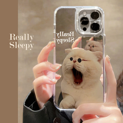 [ Meme Case ] Sleepy cat happy dog mirror phone case