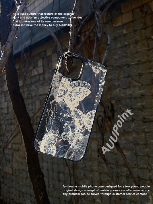White Butterfly Shadow Effect Printed Translucent Black Phone Case