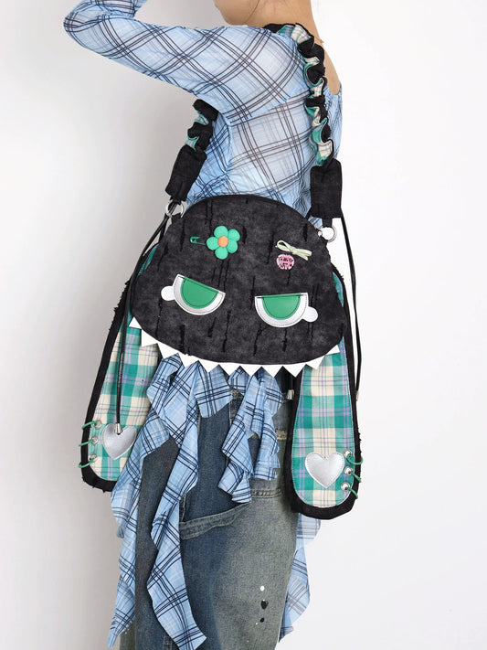 Grunge Plaid Bunny Crossbody Bag | Bag | Three Fleas