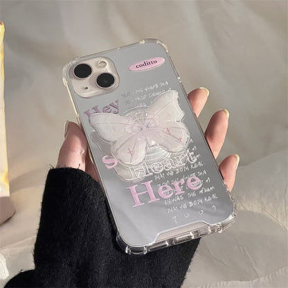 Pink slogan mirror phone case with butterfly stand
