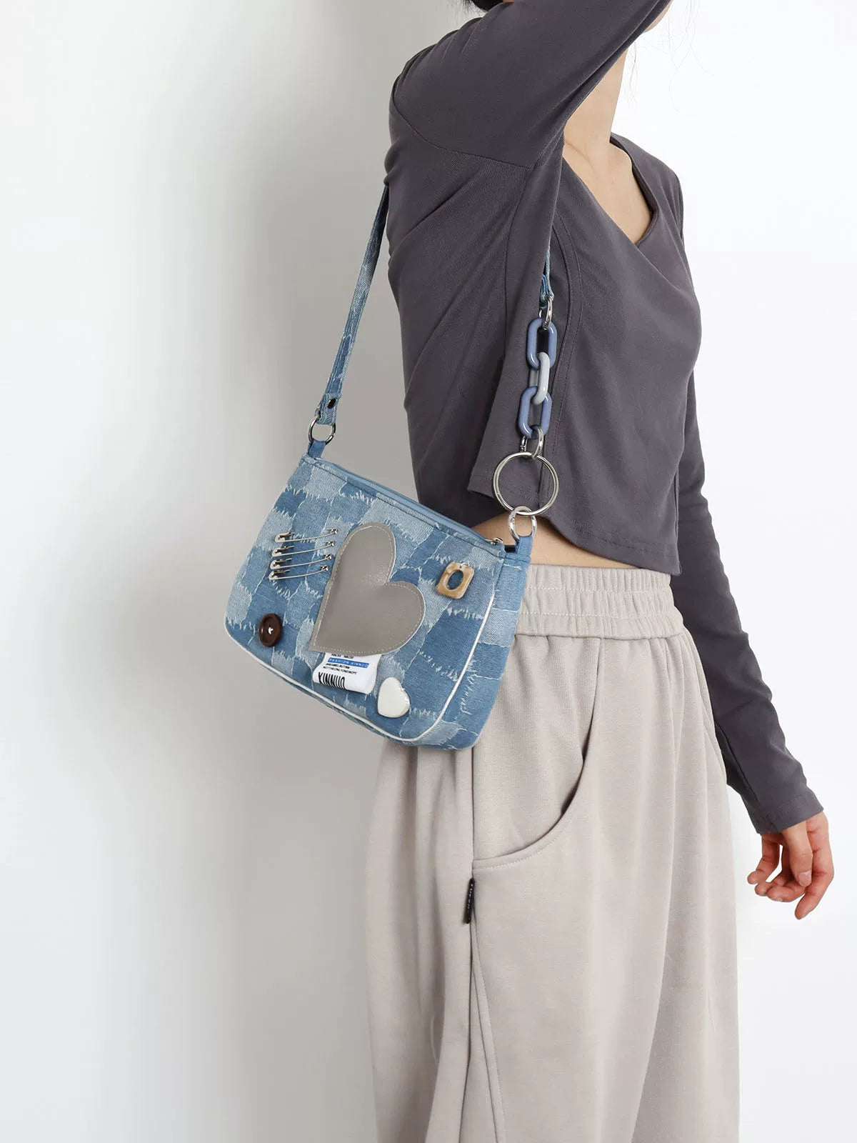 Denim Patchwork Heart Crossbody Bag | Bag | Three Fleas