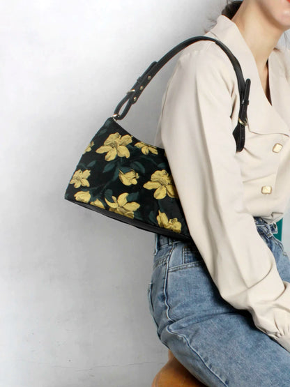 Black Floral Print Shoulder Bag | Bag | Three Fleas