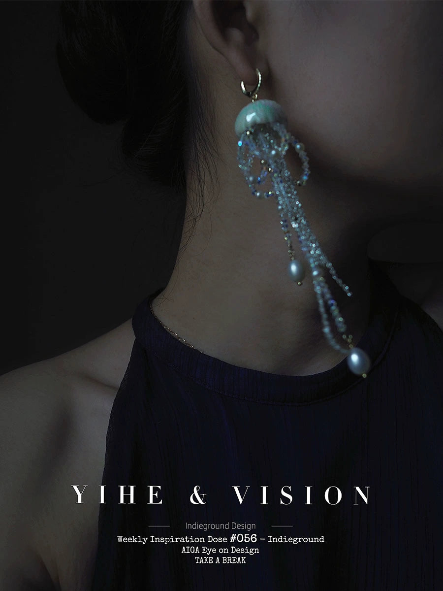 Ceramic Crystal Pearl Jellyfish Dangle Earring