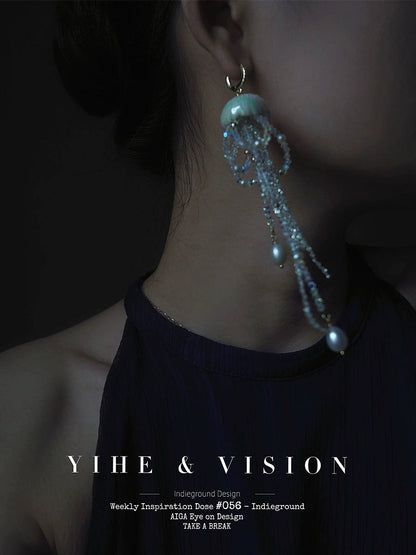 Ceramic Crystal Pearl Jellyfish Dangle Earring