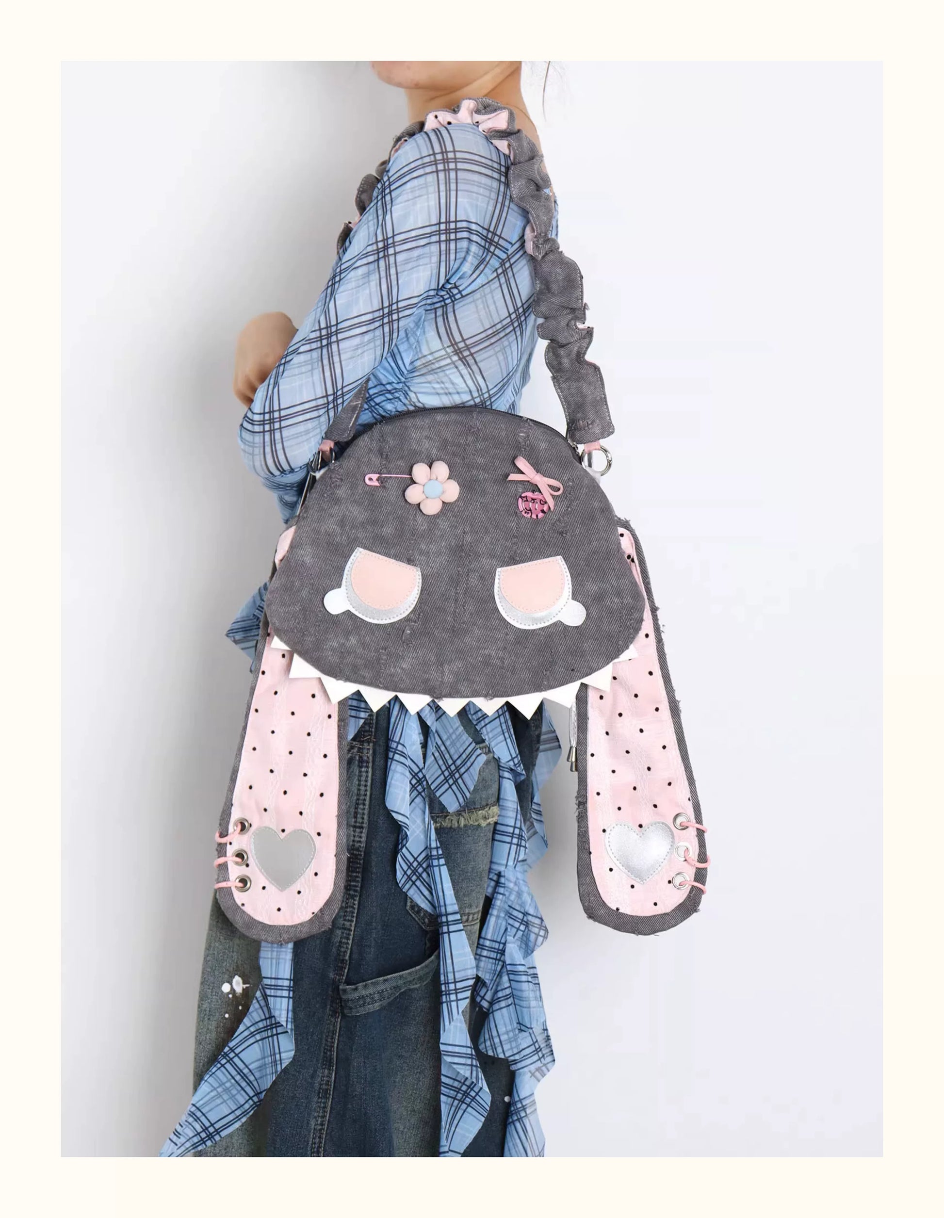 Grunge Plaid Bunny Crossbody Bag | Bag | Three Fleas