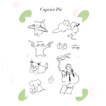 Original Design  Sketch Life with Dogs and Cats Black and White Waterproof Temporary Tattoo Stickers Set