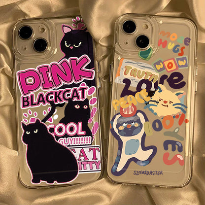 [ Meme Case ] Pink black cat Clear phone case | phone accessories | Three Fleas