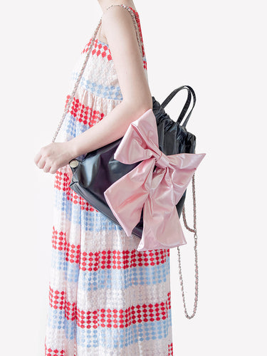 Pink Bow Tie Silver Hobo Bag