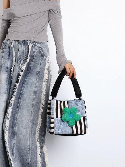 Patchwork Denim & Stripe Mini Tote Bag | Bag | Three Fleas