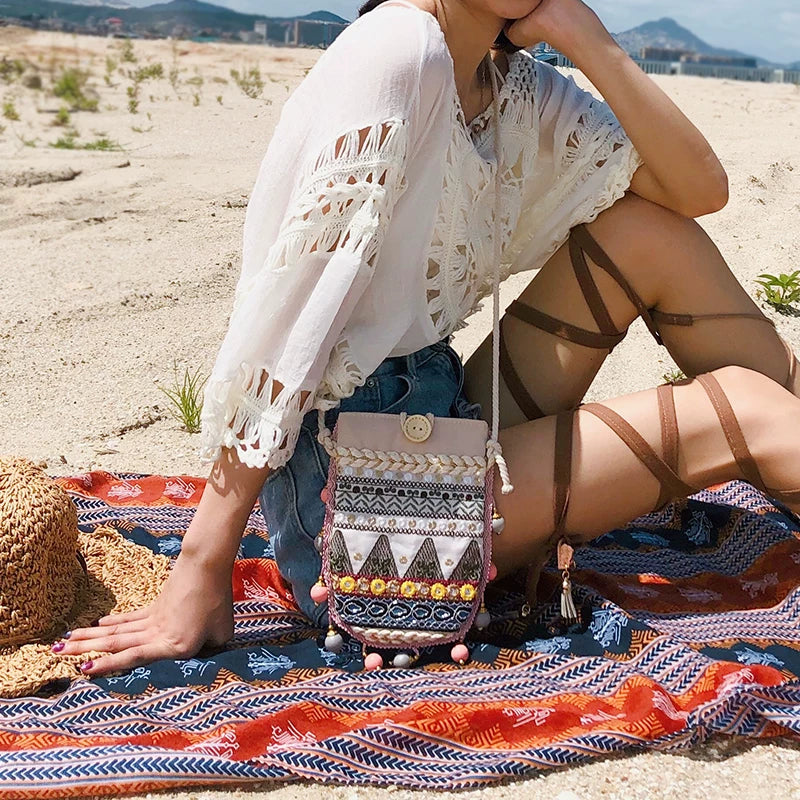 Boho Geometric Embroidered Crossbody Bag