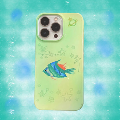 「Original」Watercolor painting green tropical fish phone case