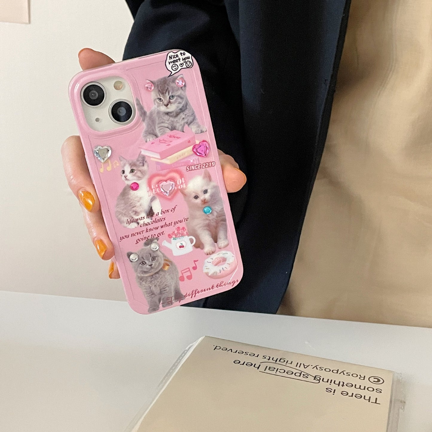 Pink cute little cat phone case