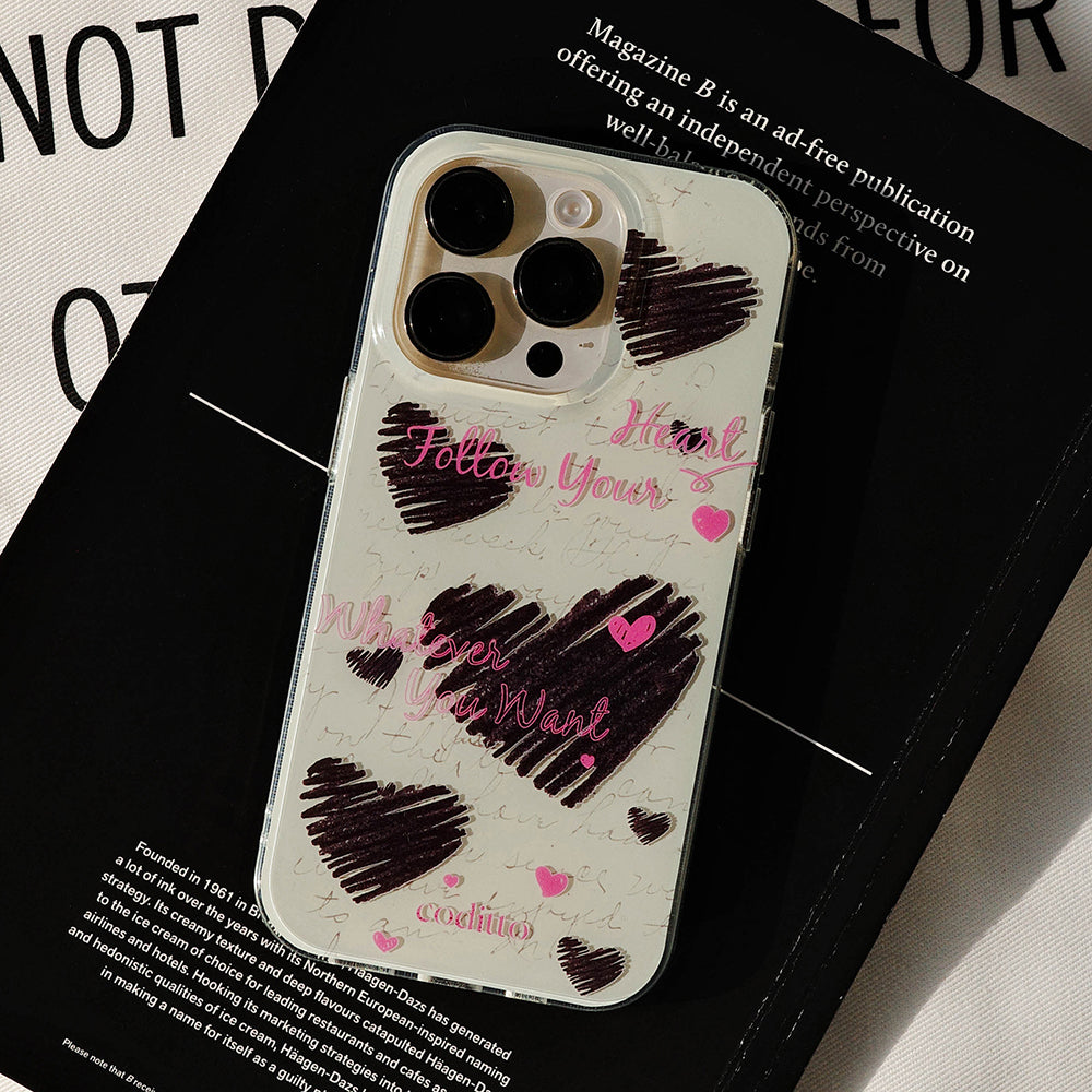 Doodle Black Pink Heart Phone Case