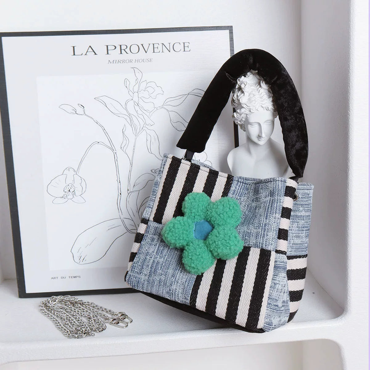 Patchwork Denim & Stripe Mini Tote Bag | Bag | Three Fleas