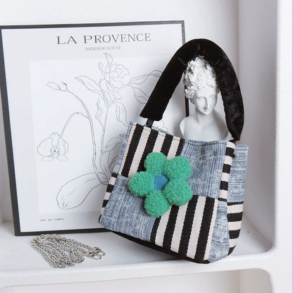 Patchwork Denim & Stripe Mini Tote Bag | Bag | Three Fleas