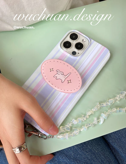 Purple Stripe Phone Case with Puppy Stand