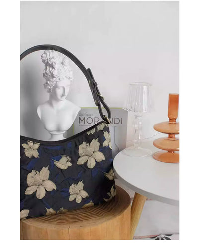 Black Floral Print Shoulder Bag | Bag | Three Fleas