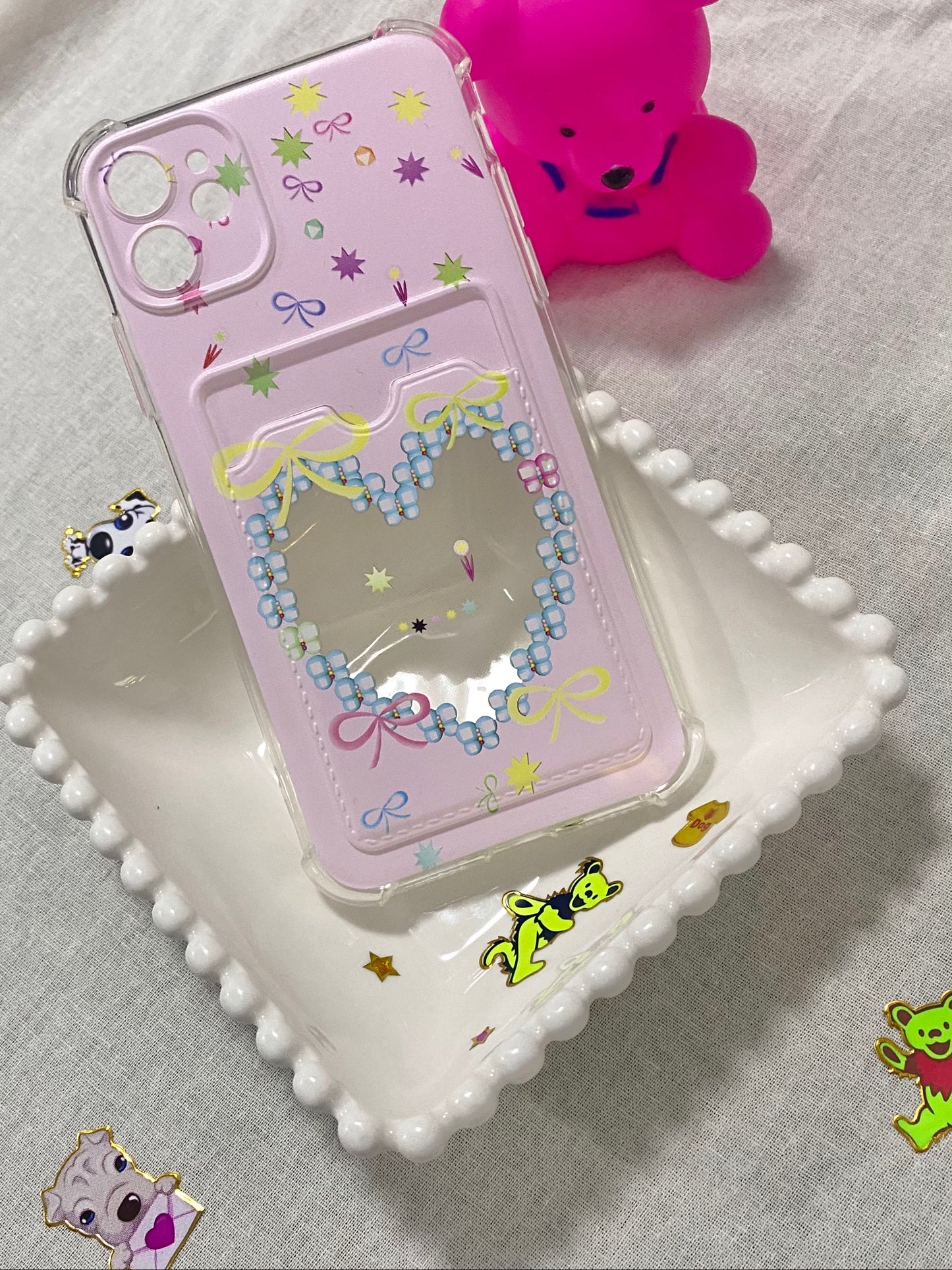 Y2k Pink Heart Phone Case with Card Slot