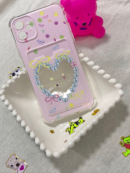 Y2k Pink Heart Phone Case with Card Slot