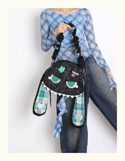 Grunge Plaid Bunny Crossbody Bag | Bag | Three Fleas