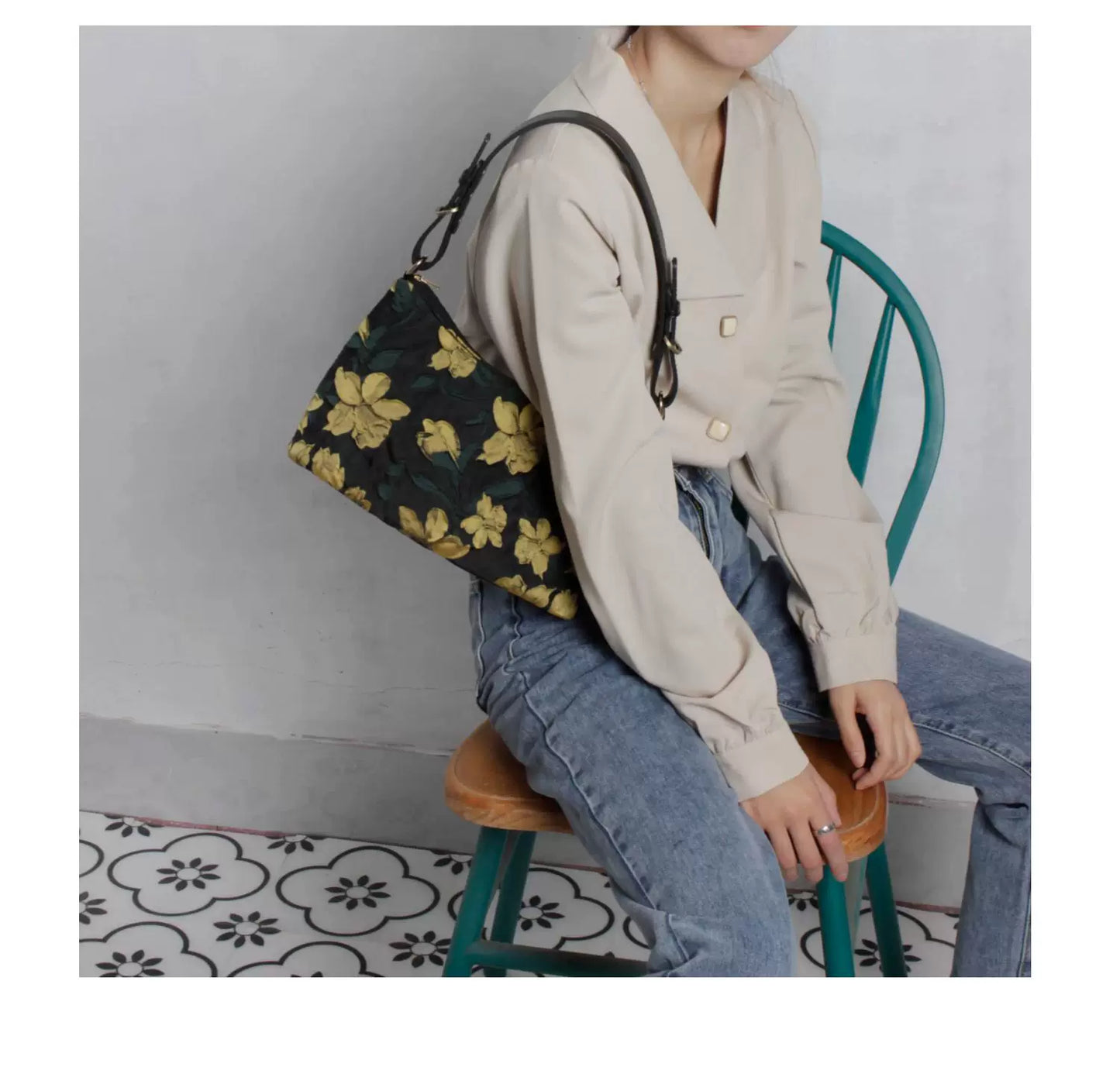 Black Floral Print Shoulder Bag | Bag | Three Fleas