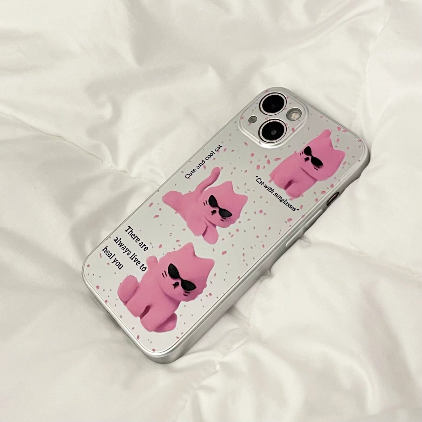 Pink sunglasses cat laser phone case
