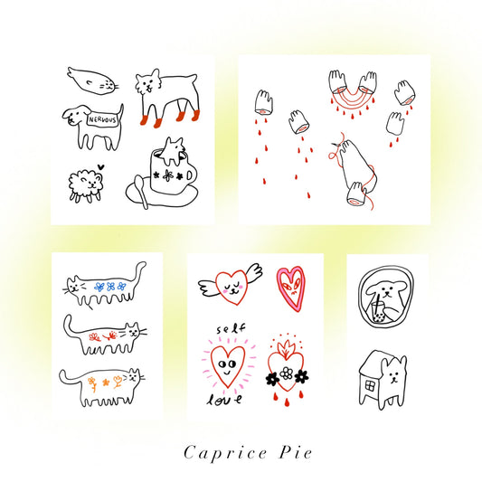 Original Design Unique Sketch Cat Puppy Waterproof Temporary Tattoo Stickers Set