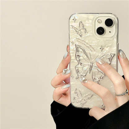 Silver butterfly shell luster phone case
