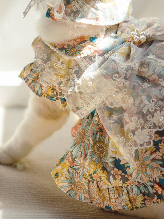 Lolita Lace Print Pearl decor Pet Dress