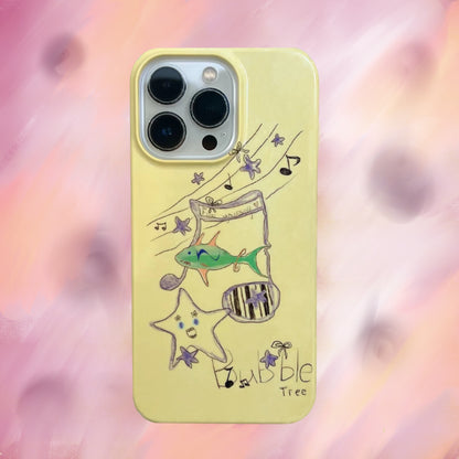 「Original」Sketching yellow singing star and fish phone case