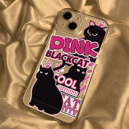 [ Meme Case ] Pink black cat Clear phone case