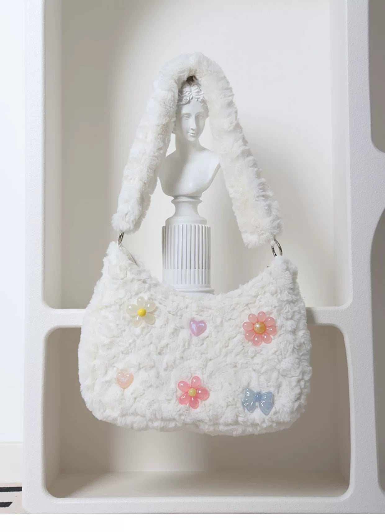 Fuzzy Y2K Floral & Bow Shoulder Bag |  | Three Fleas