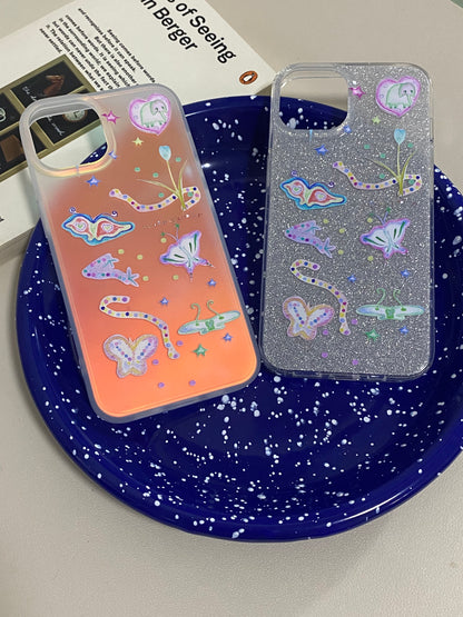 Y2k Gold Glitter Butterfly Flower Phone Case