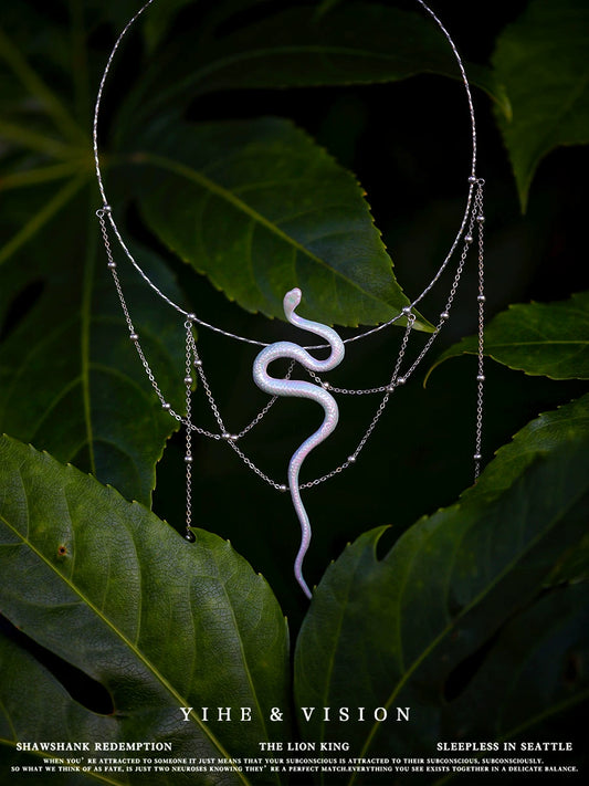 Ceramic Snake Silver Necklace