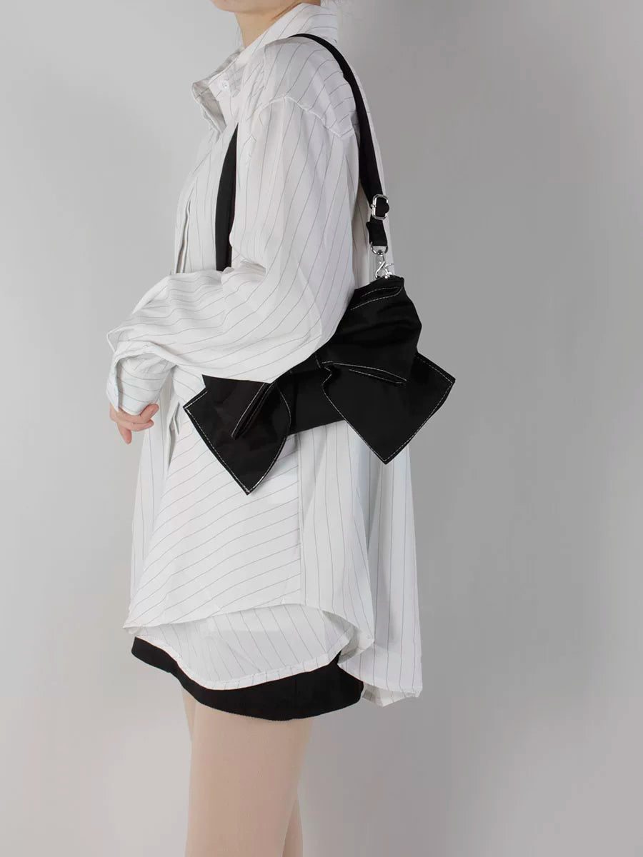 Black Bow Satin Shoulder Bag | Bag | Three Fleas