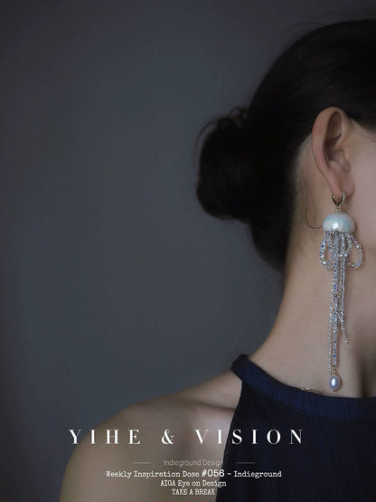 Ceramic Crystal Pearl Jellyfish Dangle Earring
