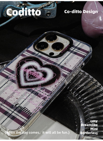 Pink and Black Plaid Heart Phone Case