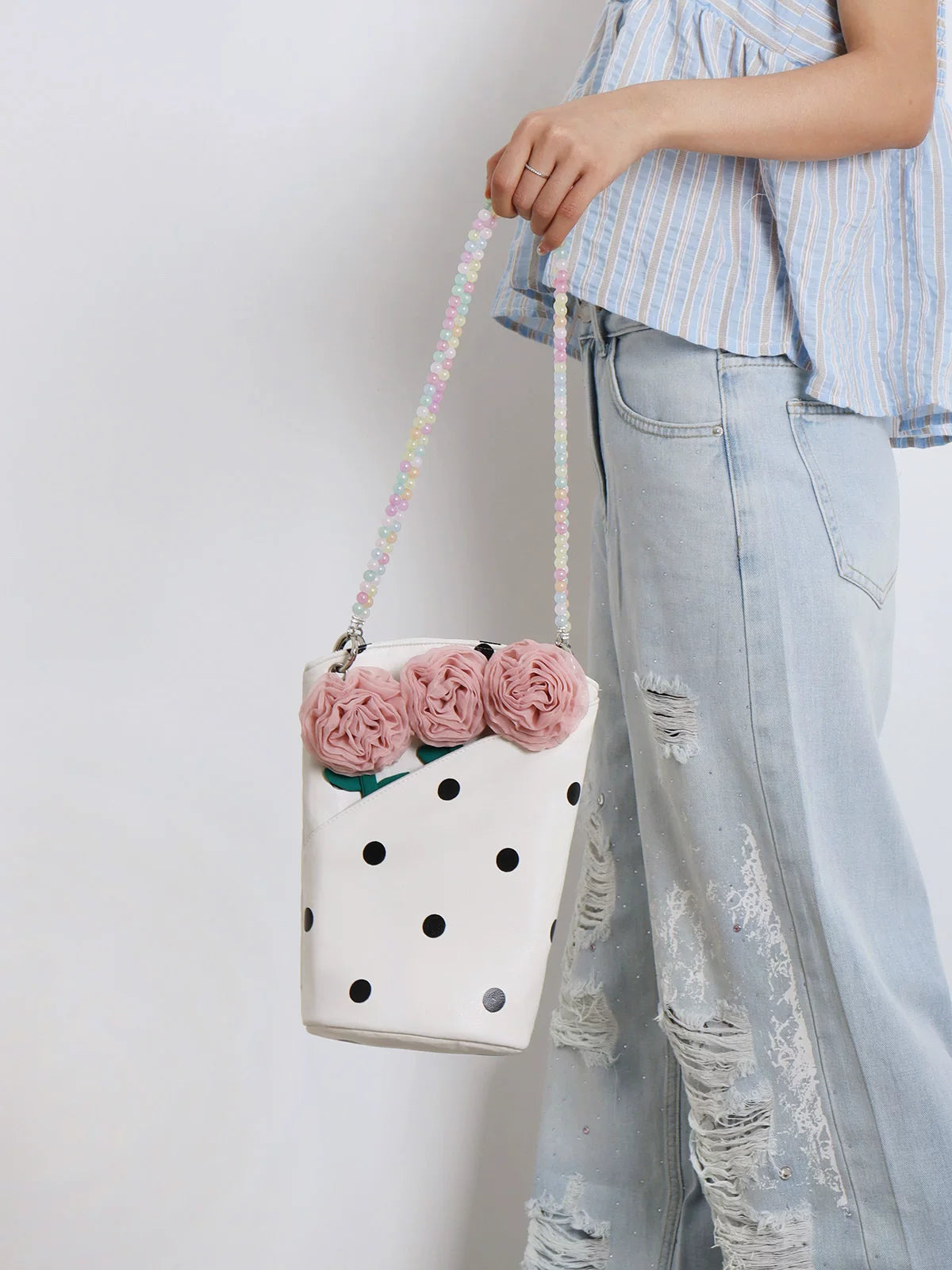 Polka Dot Rose Bucket Bag |  | Three Fleas