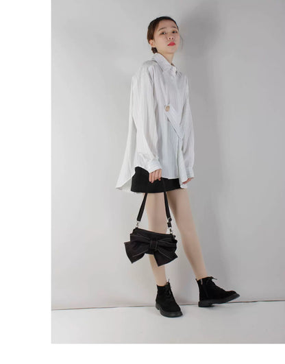 Black Bow Satin Shoulder Bag | Bag | Three Fleas