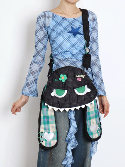 Grunge Plaid Bunny Crossbody Bag | Bag | Three Fleas