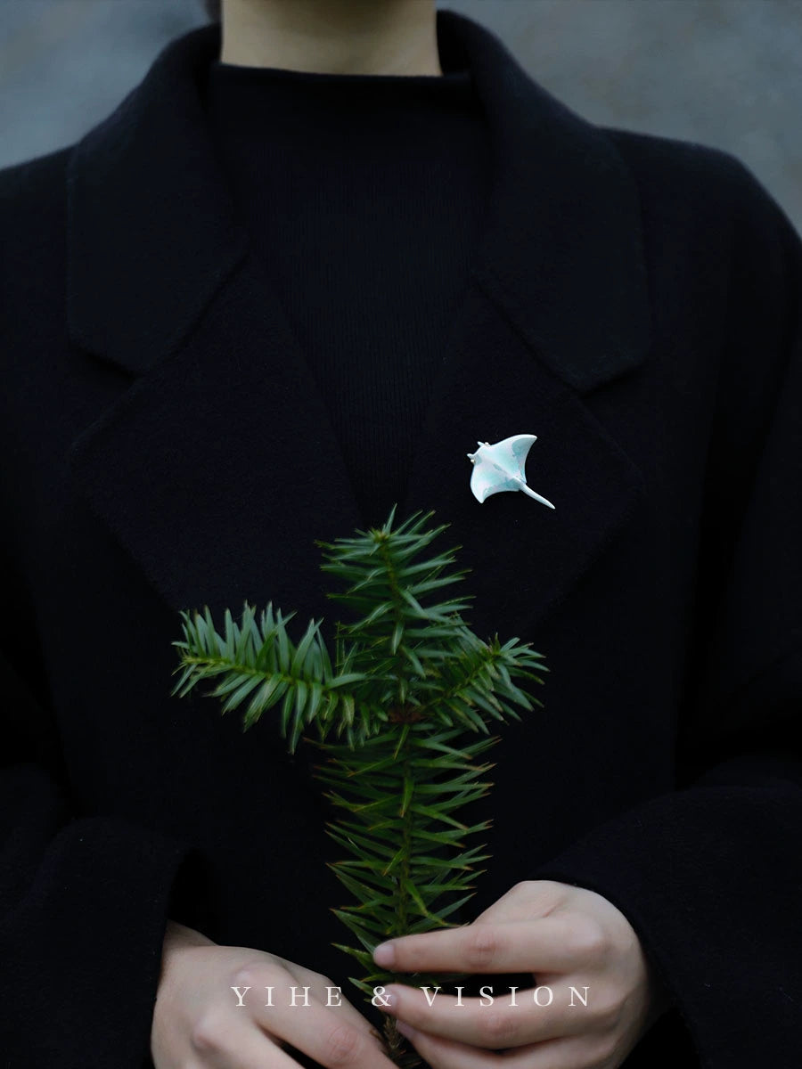 Handmade Ceramic Manta Brooch