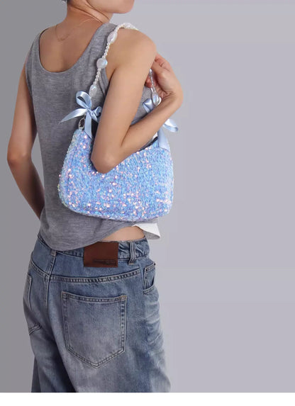 Iridescent Aqua Sequin Shoulder Bag |  | Three Fleas