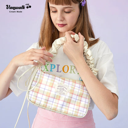 Sweet Plaid Baguette Hobo Bag