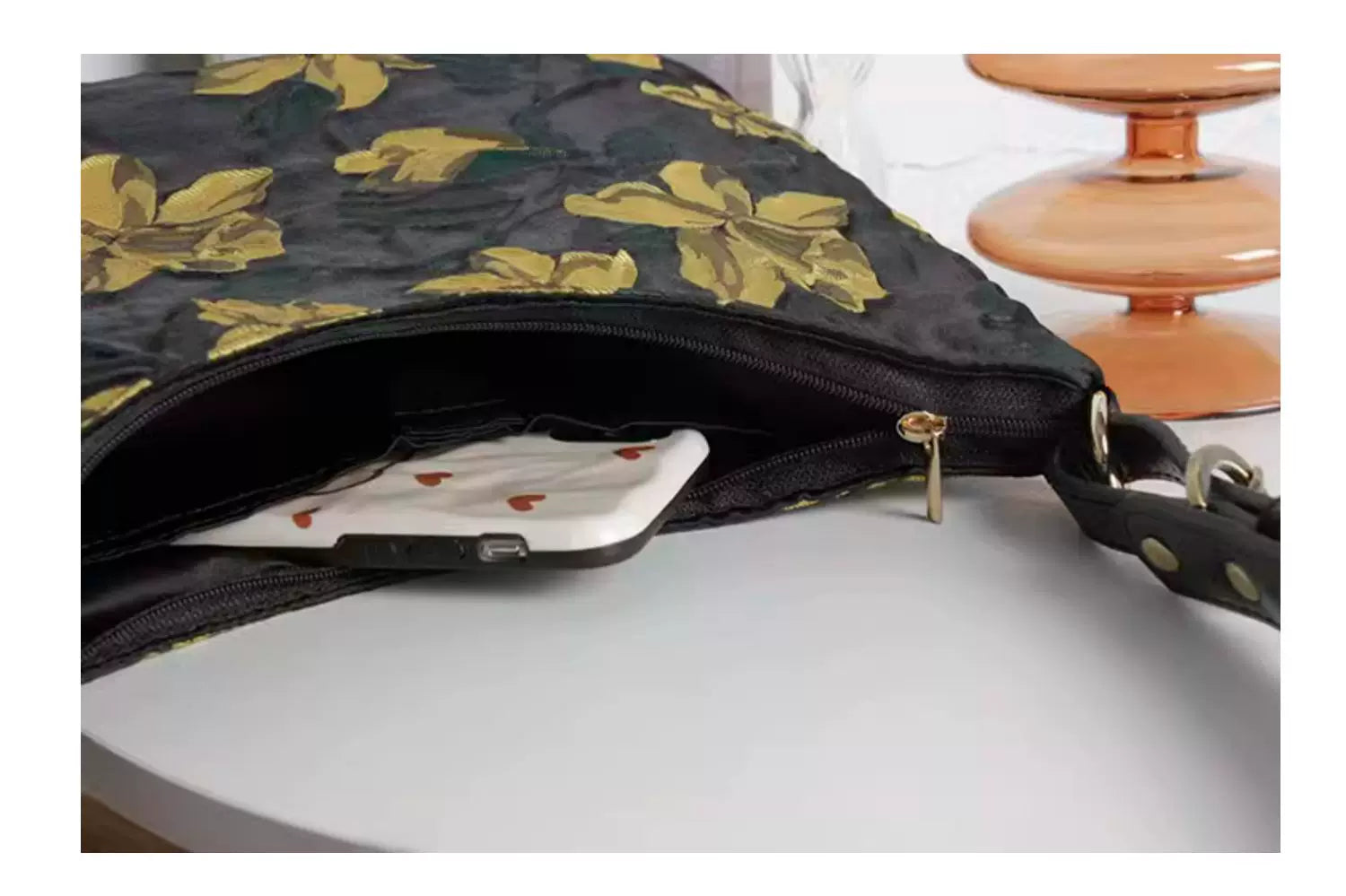 Black Floral Print Shoulder Bag | Bag | Three Fleas