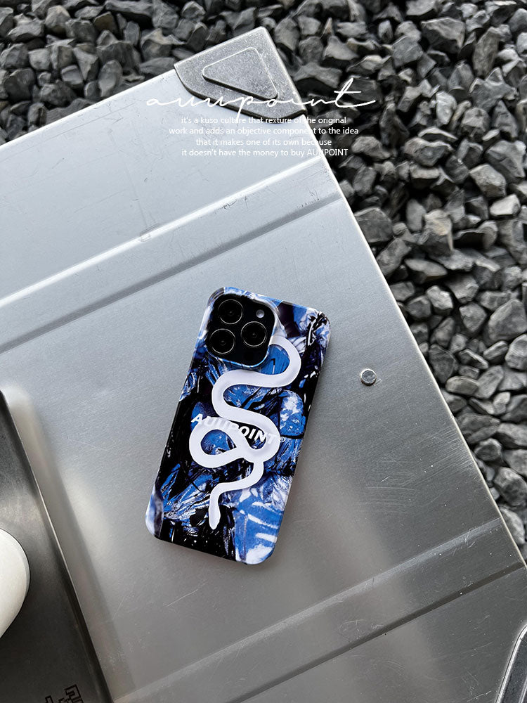 Chic White Snake Print Blue Phone Case