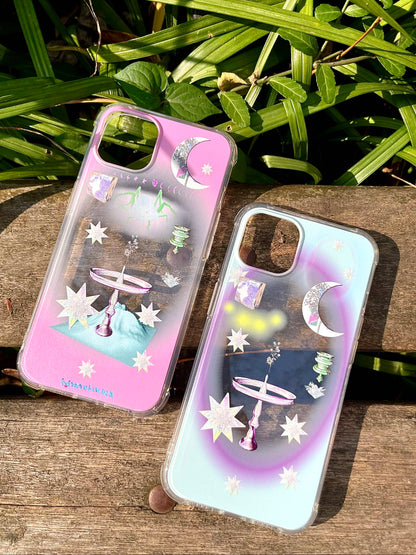 Pink Purple Star Moon Print Phone Case